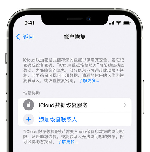 额敏苹果手机维修分享在 iPhone 上设置帐户恢复联系人的方法 